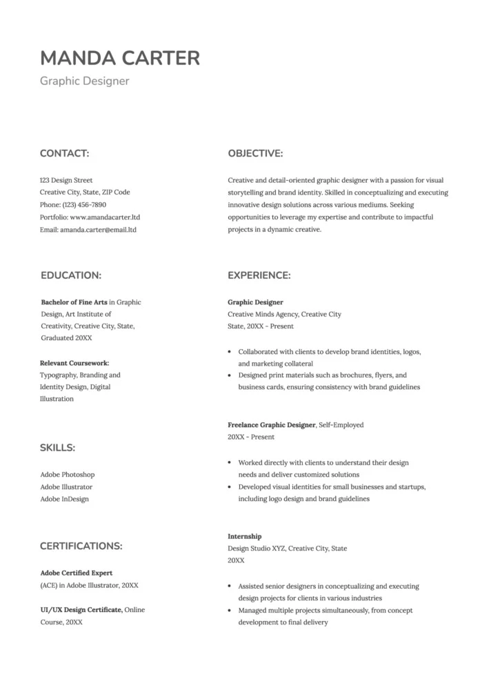 White Simple Professional CV Free Google Docs Template