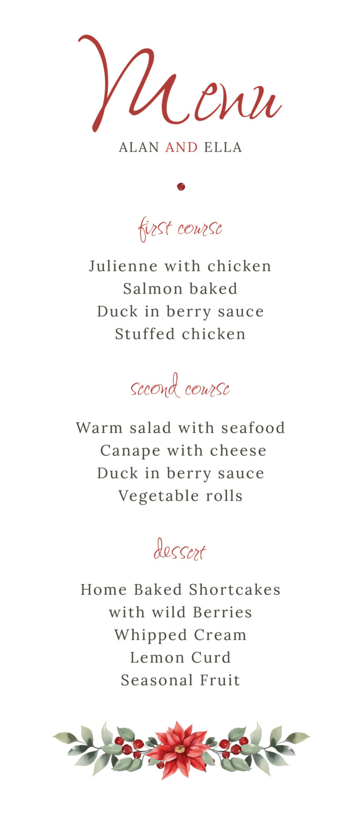 Winter Wedding Menu Free Google Docs Template