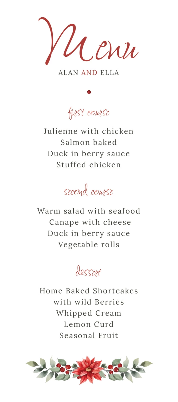 Winter Wedding Menu Free Google Docs Template