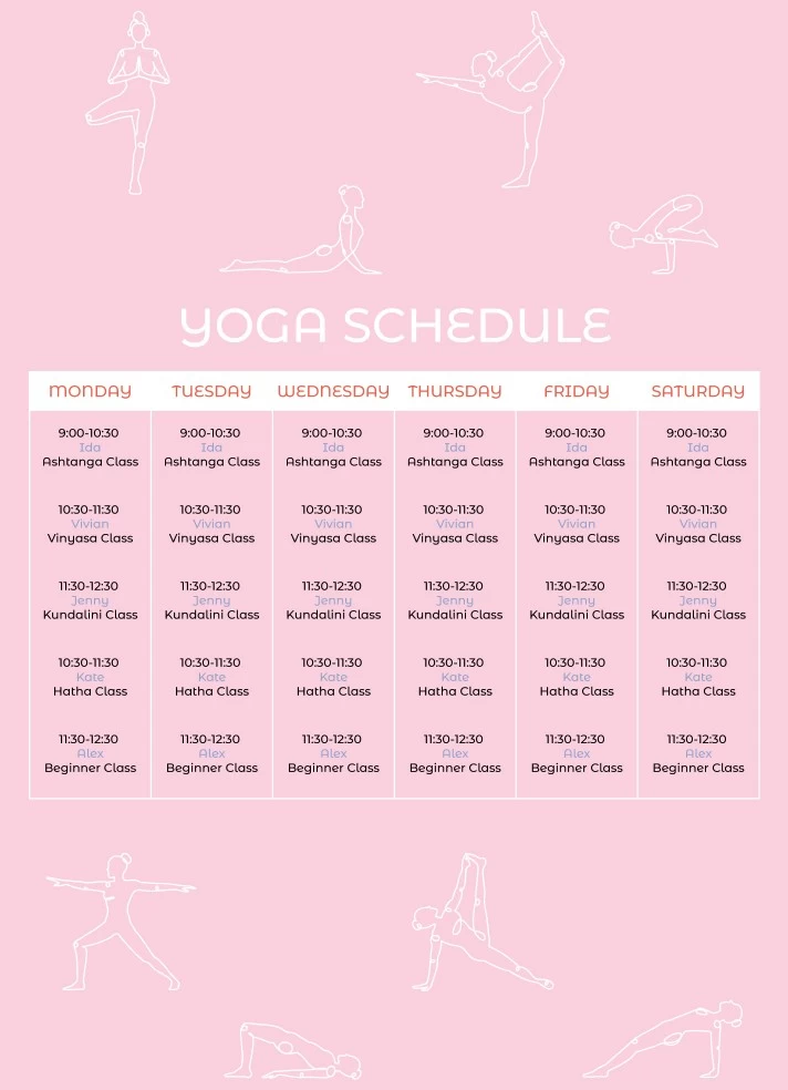Yoga Class Schedule Free Google Docs Template